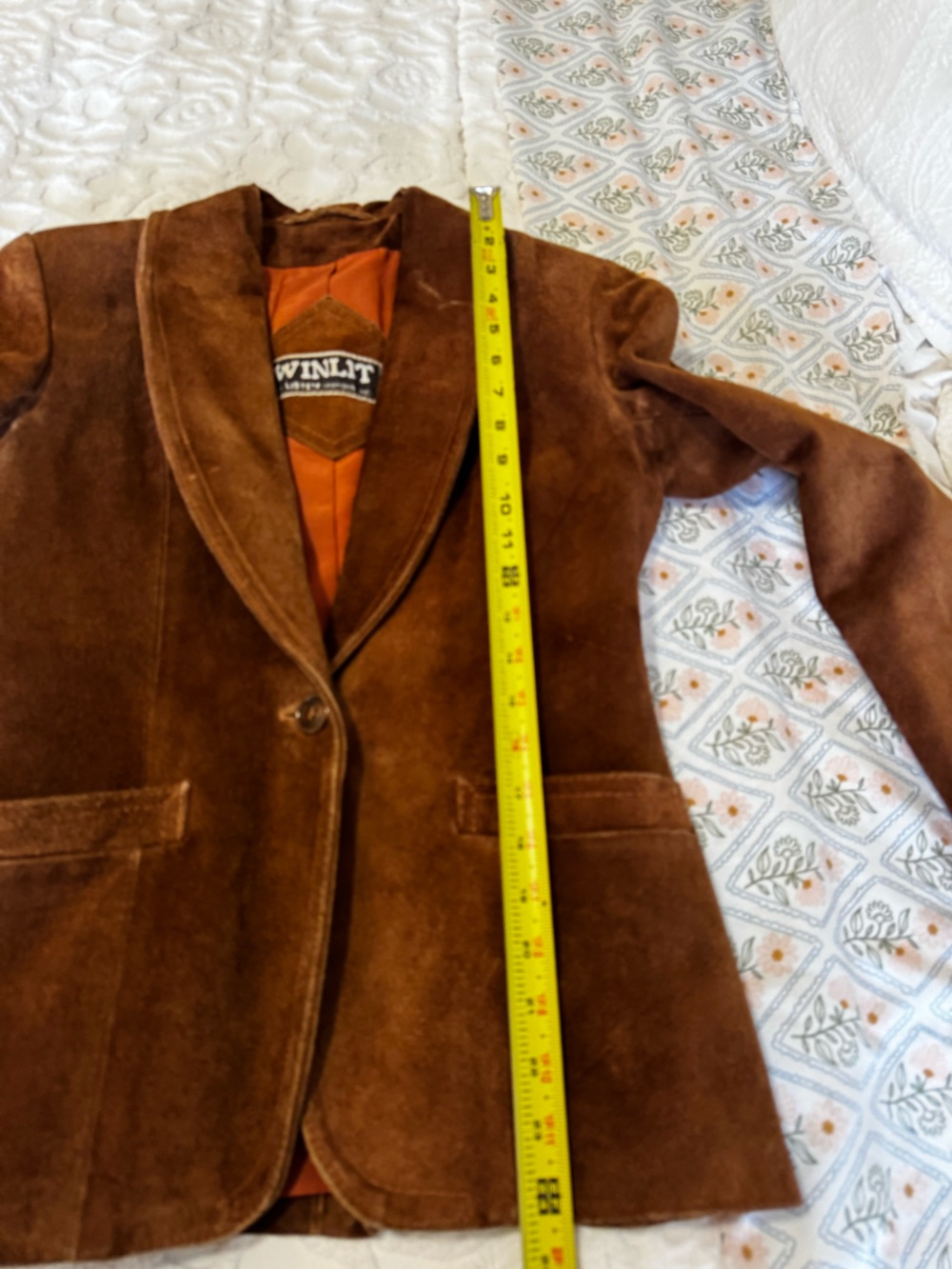 🤎 Vintage 80s Winlit Cognac Suede Leather Blazer Jacket Size 7 - Picture 14 of 16